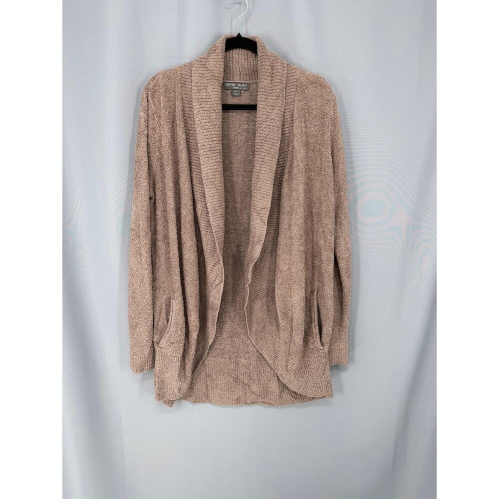 Barefoot Dreams Sweater Cardigan Womens L/XL Beige Open Front Pockets Cozy Knit